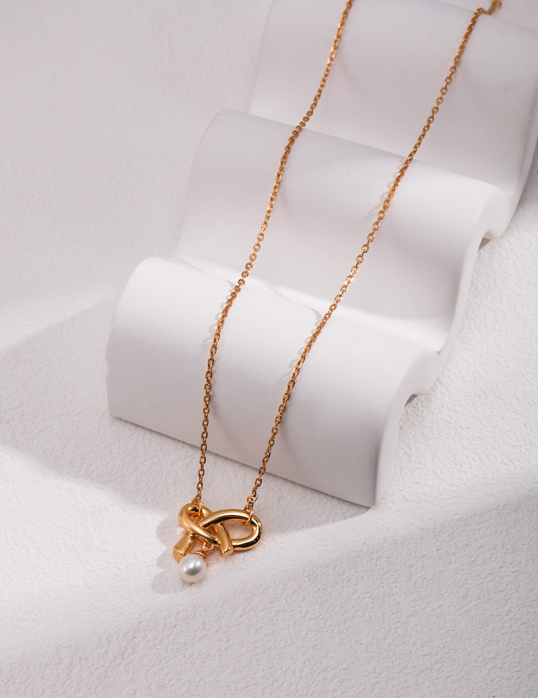 Love Bow Charm with Dainty Floating Pearl Necklace