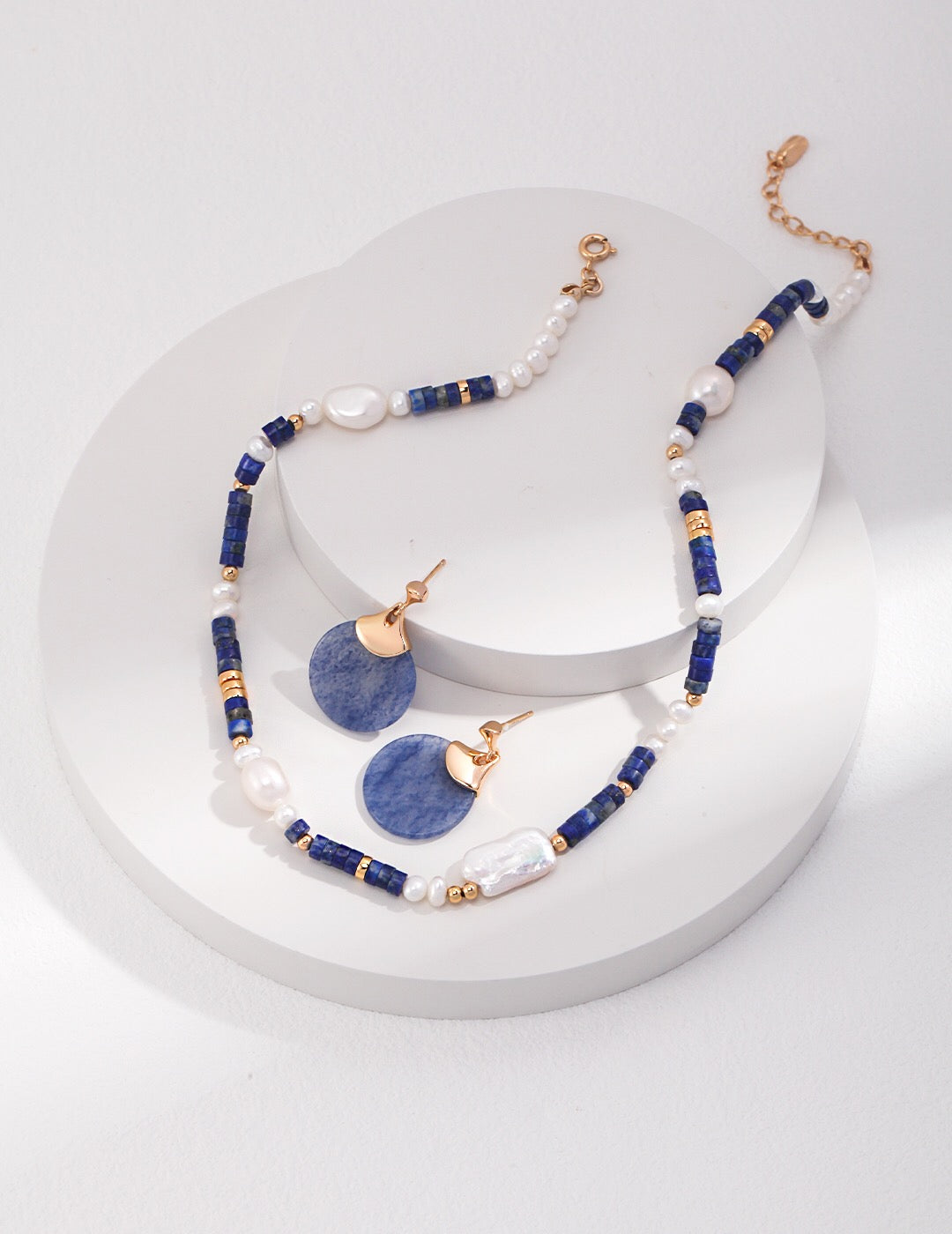 Navy Blue Lapis Lazuli Beads with Baroque Pearls Necklace