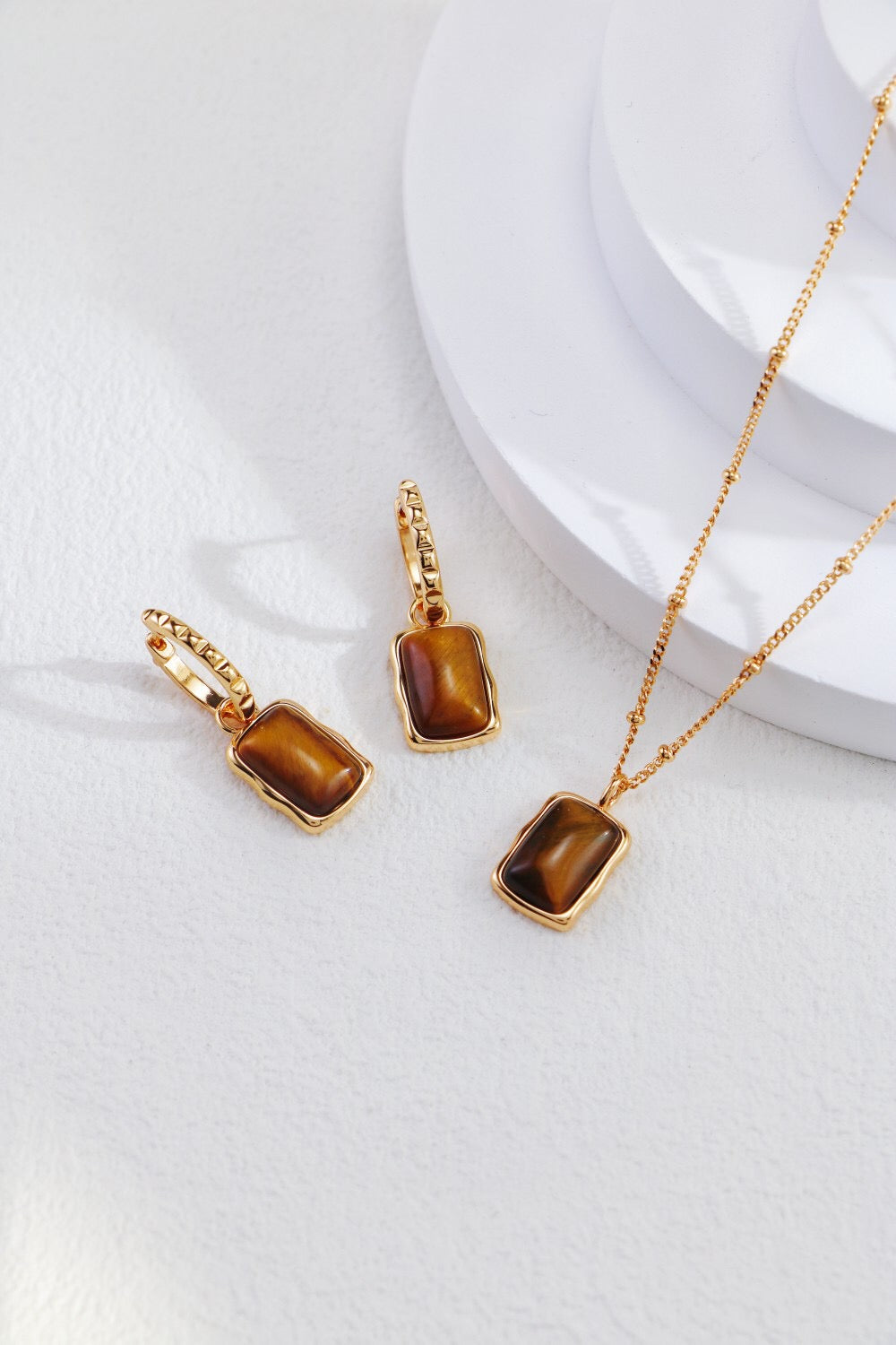 Rectangle Shape Tiger Eye Long Earrings