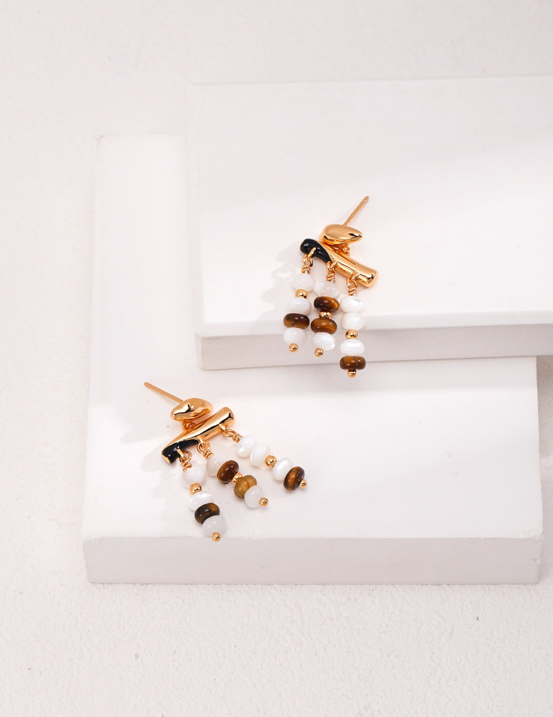 Tiger Eye Stone Mother-Of-Pearl Earrings