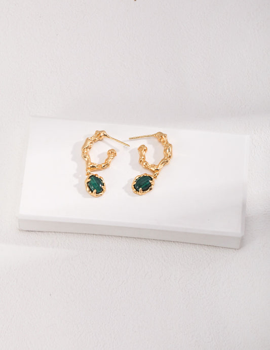 Green Malachite Hoop Earrings