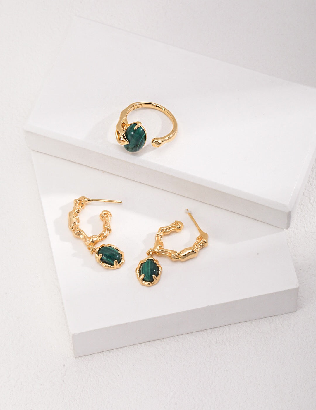 Green Malachite Hoop Earrings