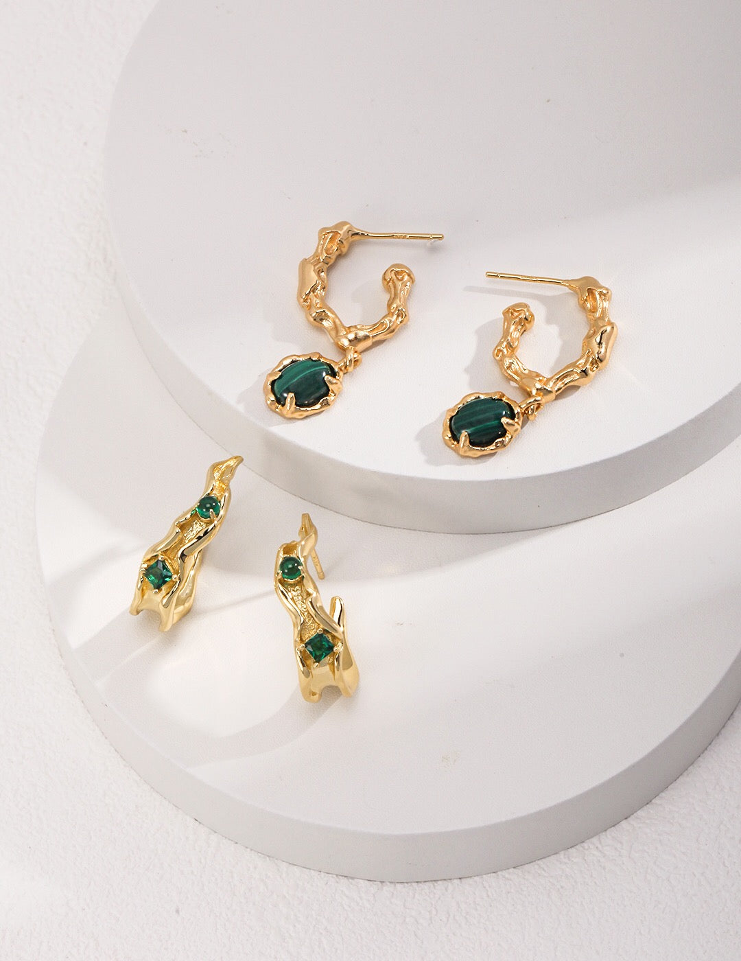 Green Malachite Hoop Earrings