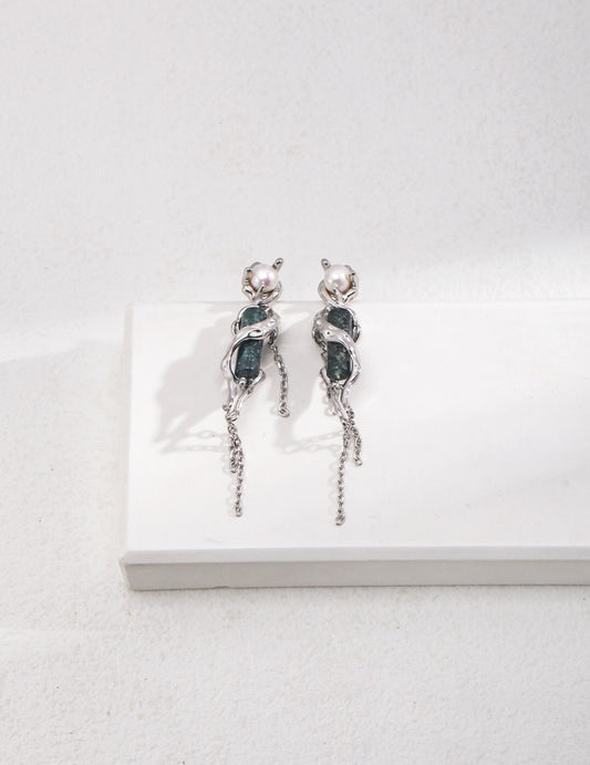 Aquatic Agate Pearl Earrings