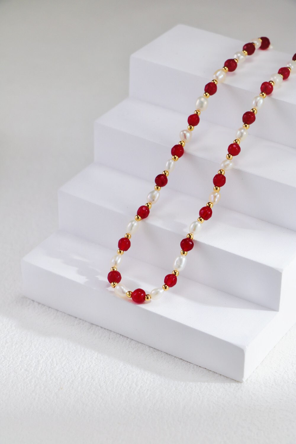 Red Beaded With Baroque Pearl Necklace