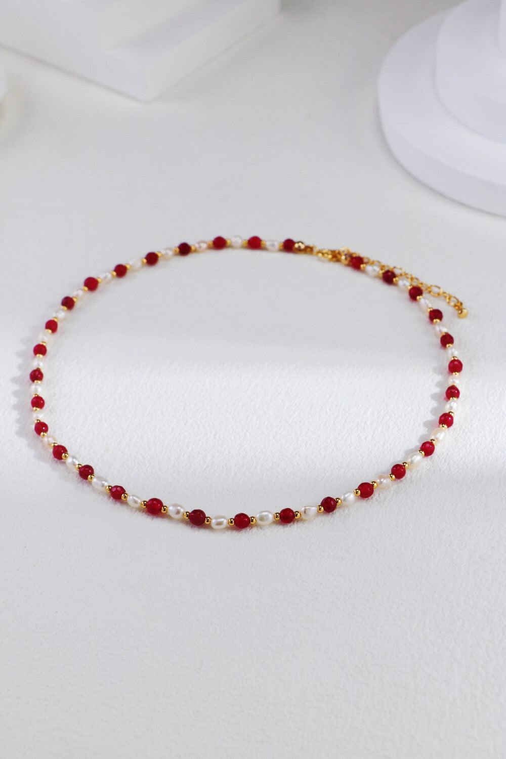 Red Beaded With Baroque Pearl Necklace