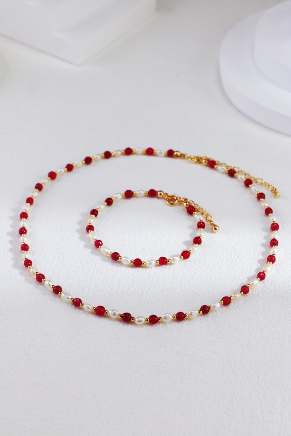 Red Beaded With Baroque Pearl Necklace