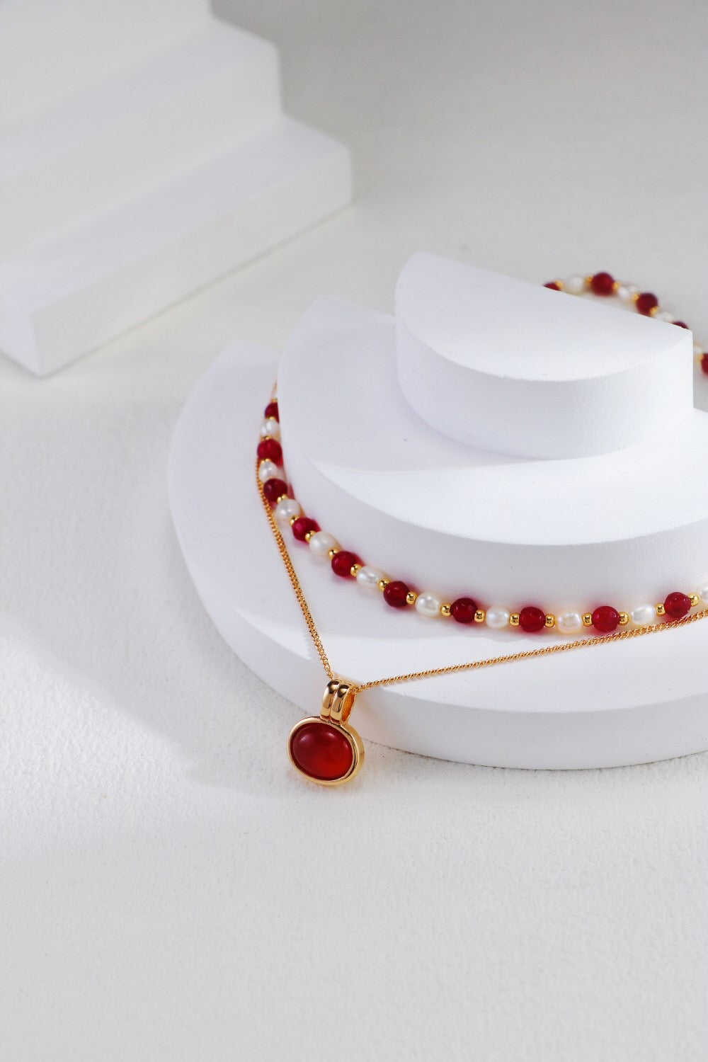 Red Beaded With Baroque Pearl Necklace