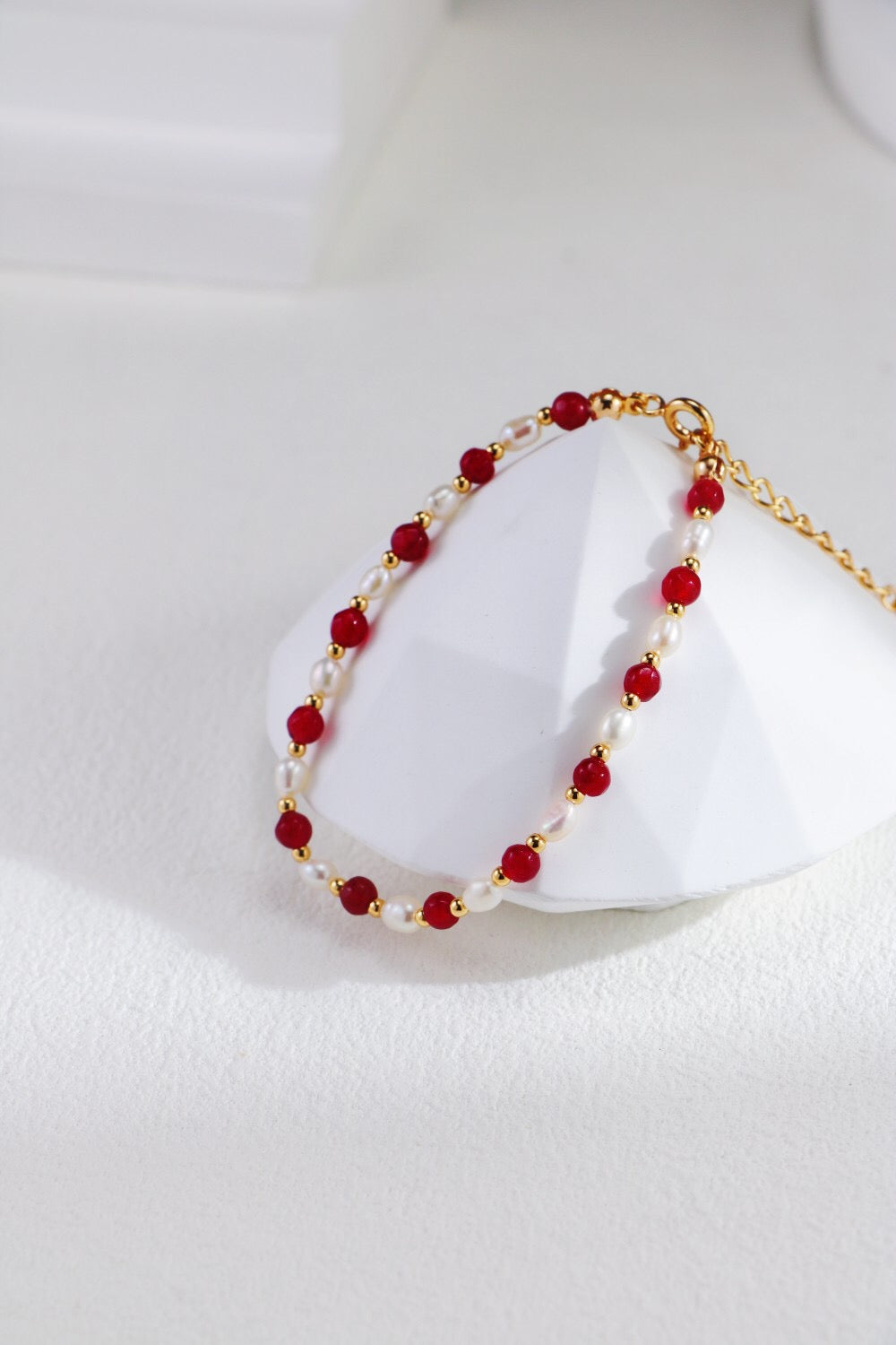 Red Beaded With Baroque Pearl Necklace