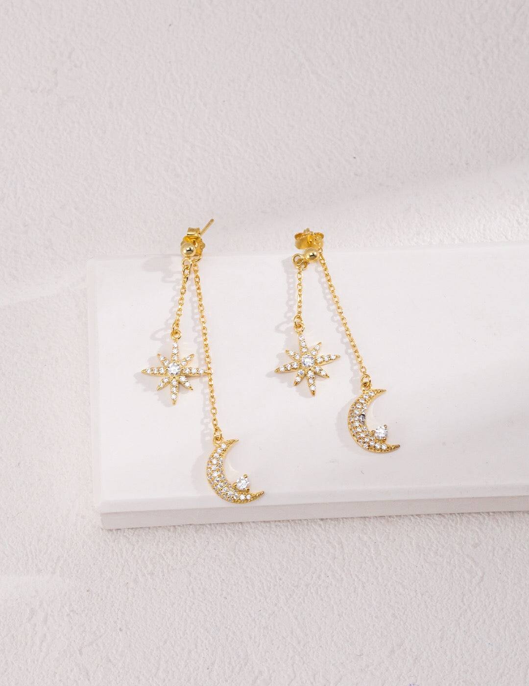 Star & Moon Zircon Drop Earrings