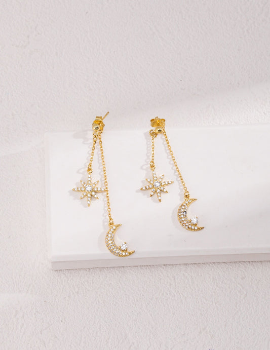 Star & Moon Zircon Drop Earrings