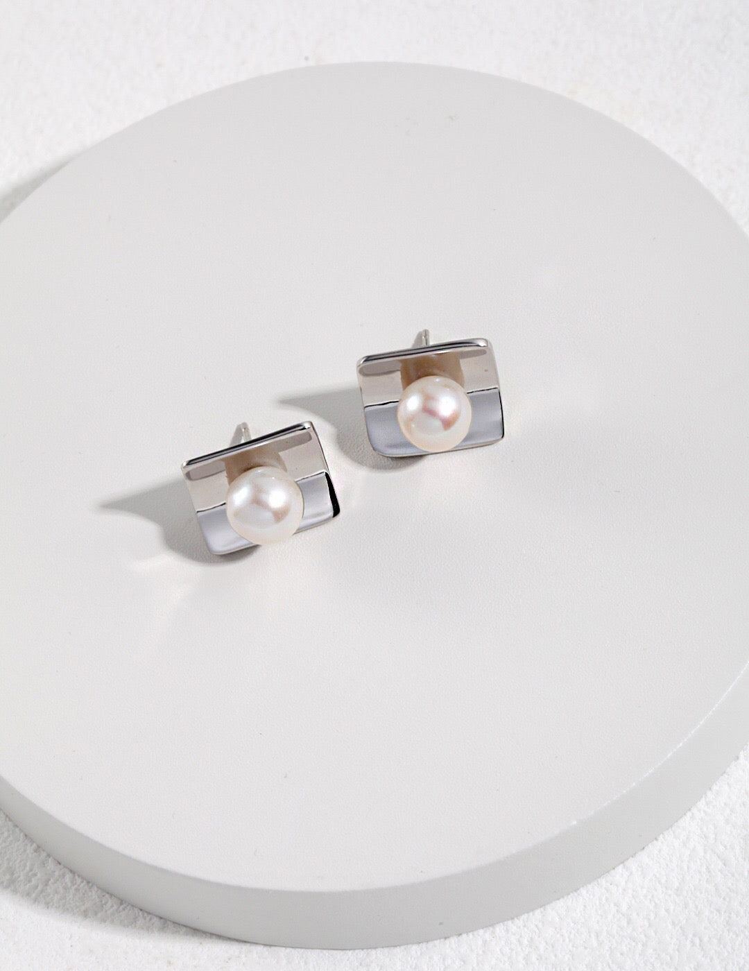 Simple Square Freshwater Pearl Stud