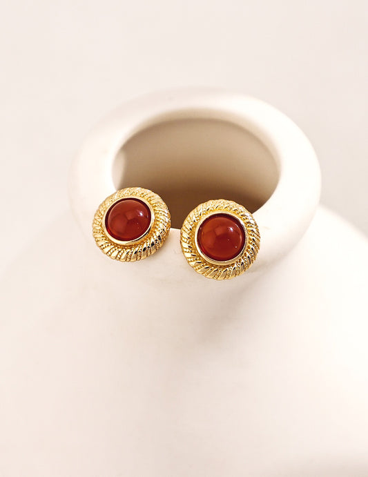 Vintage Style Red Agate Stud