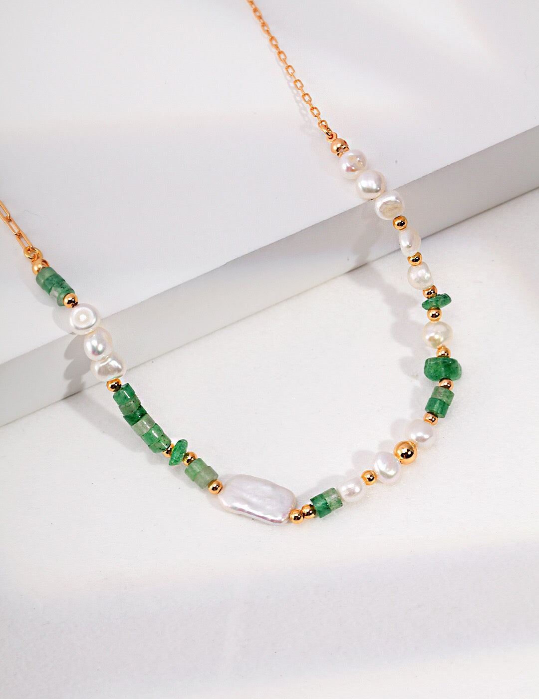 Aventurine Beads With Pearl Necklace