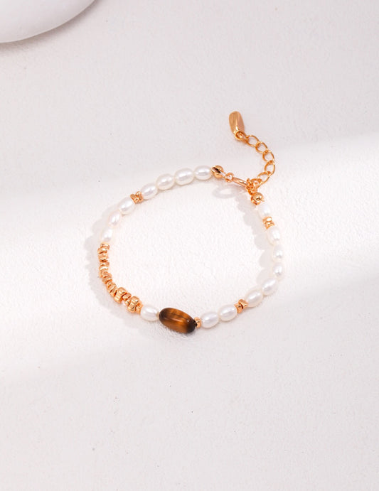 Tiger Eye Stone Pearl Bracelet