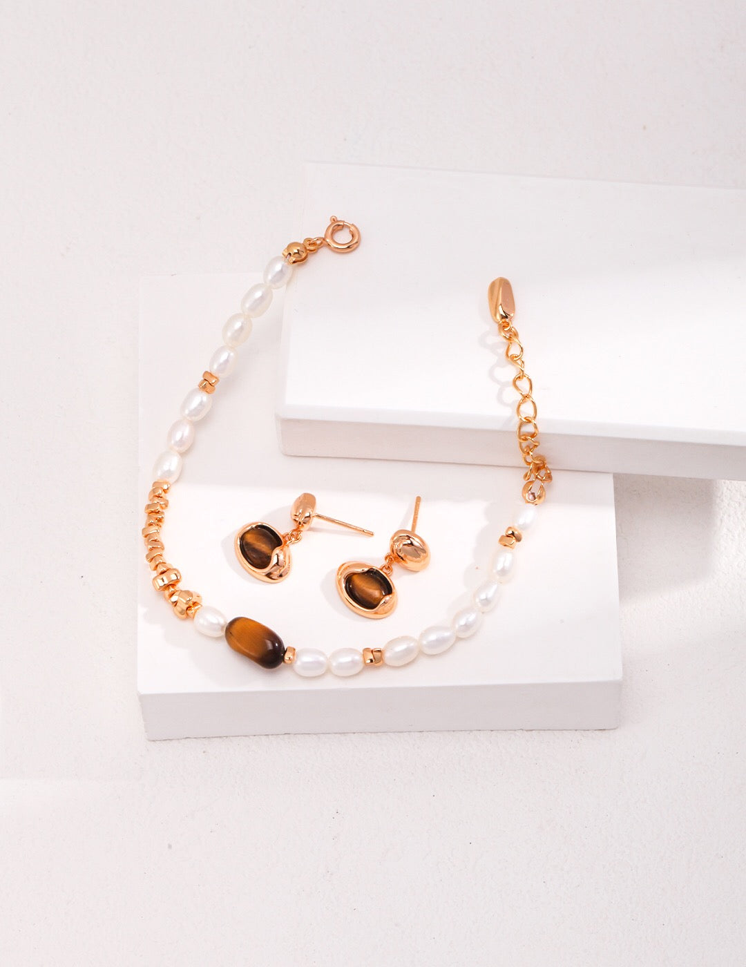 Tiger Eye Stone Pearl Bracelet