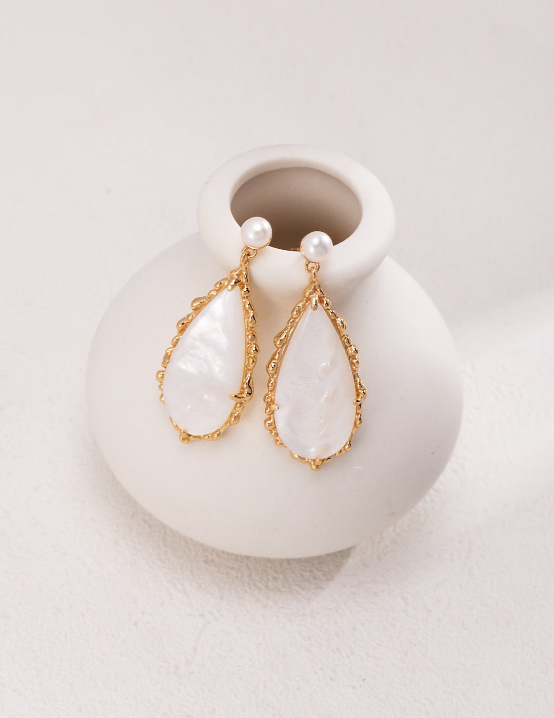 Elegance Pearl And Seashell Drop Earrings