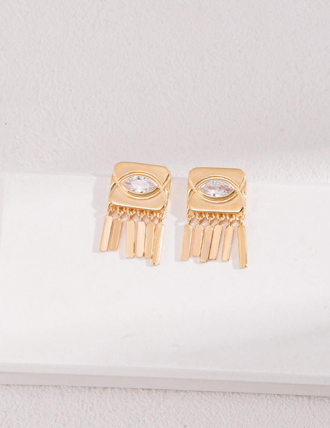 Square Eyes Zircon Tassel Stud