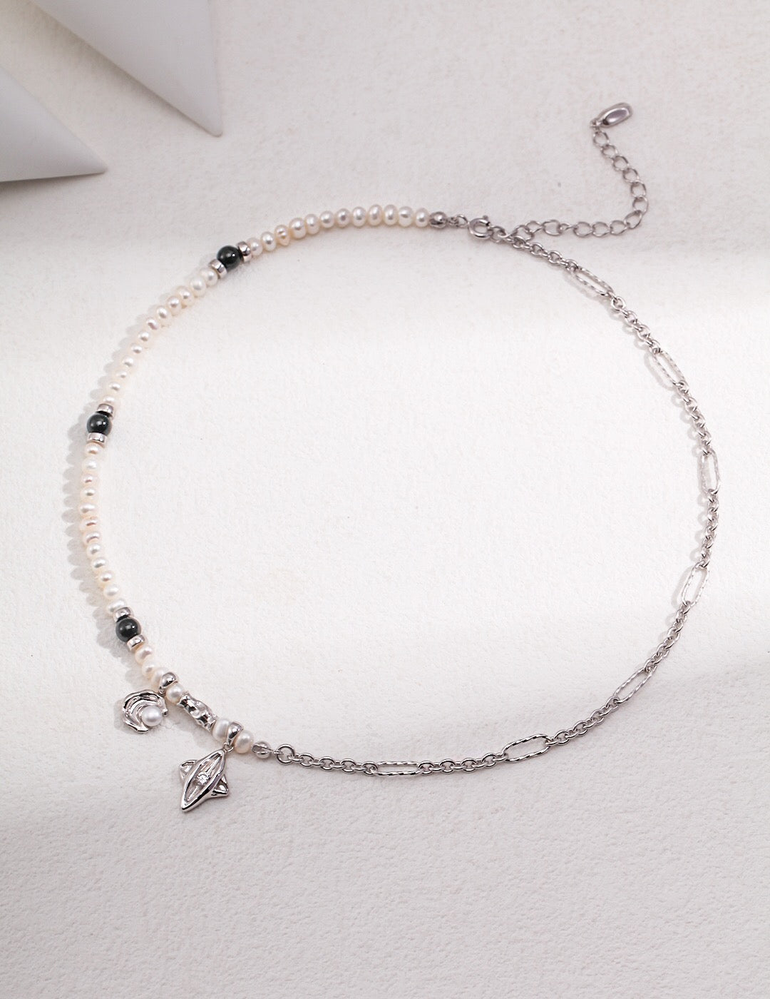 Star and Moon Design Pearl Necklace