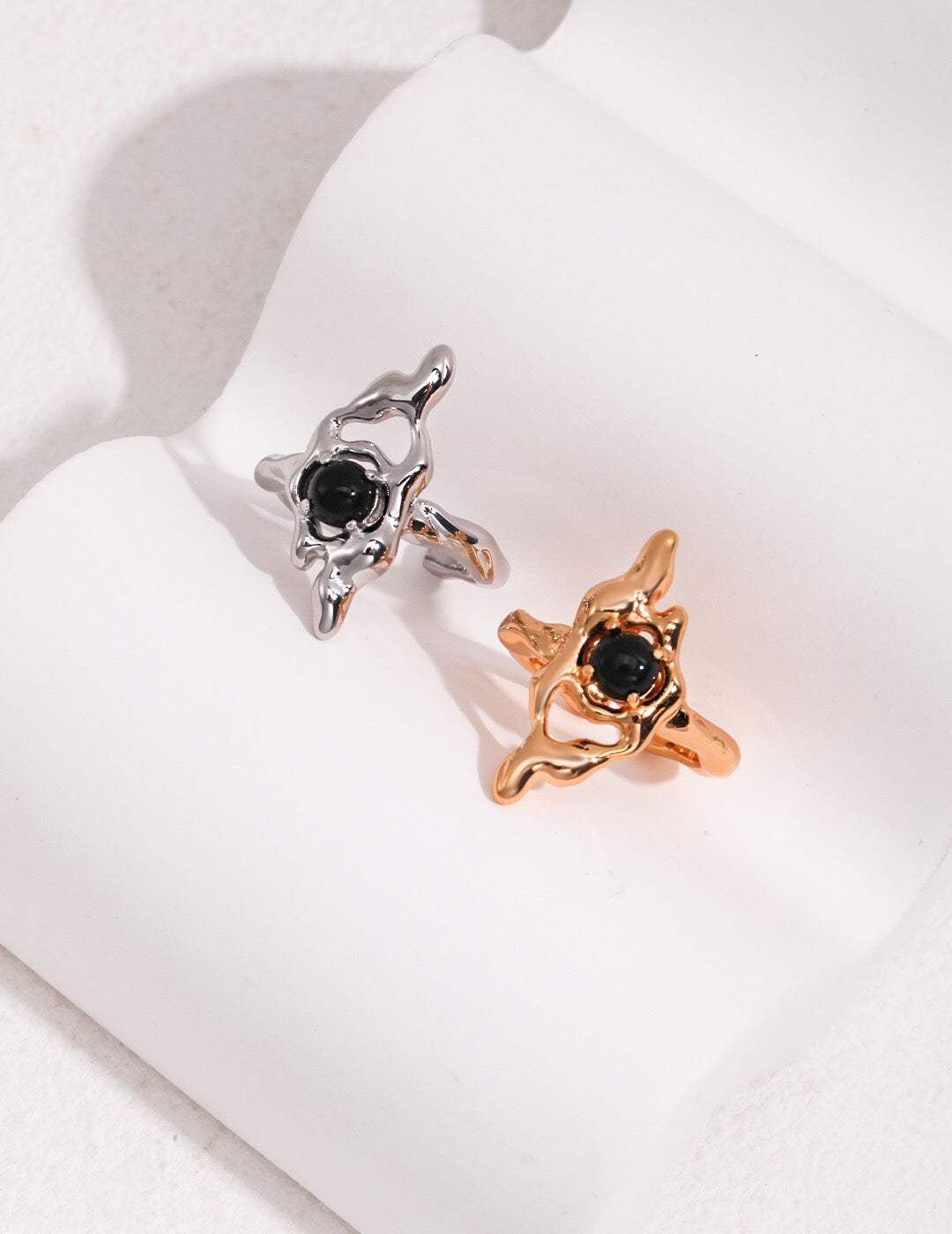 Irregular Geometry Black Onyx Open Ring