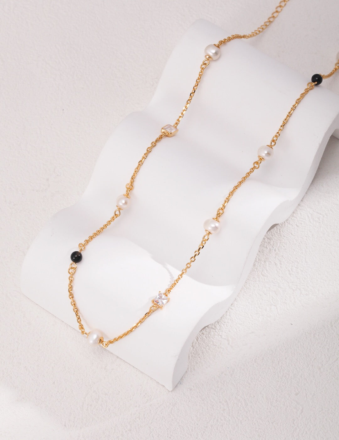 Pearl Black Onyx Cubic Zirconia Chain Necklace