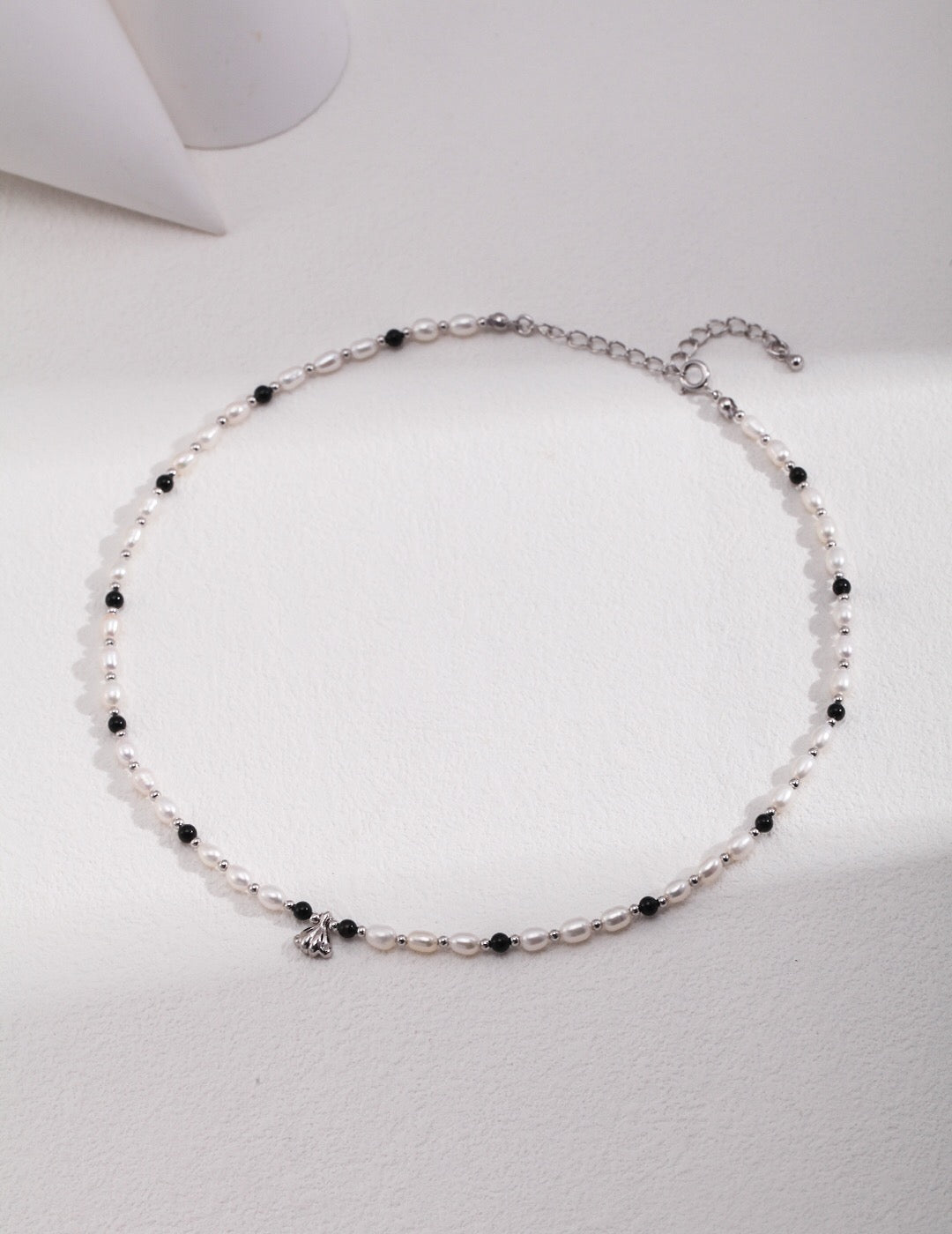 Spaced Black Onyx Pearl Pendant Necklace