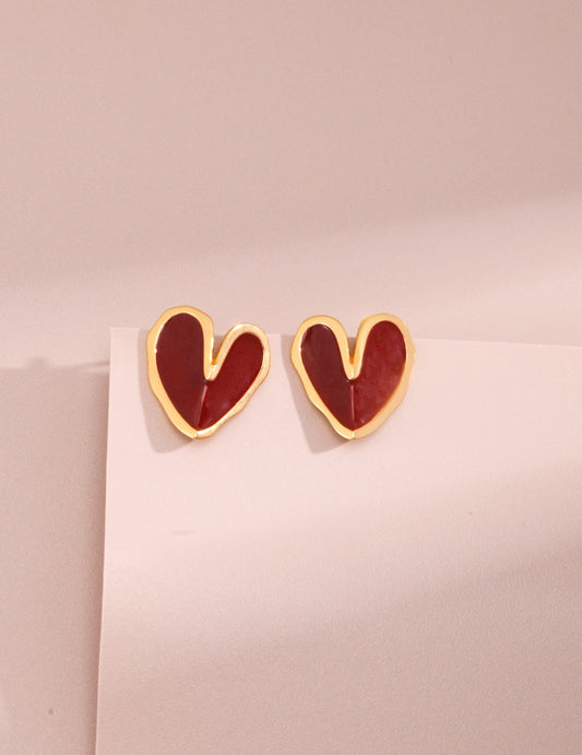 Red Drip Glaze Folded Love Heart Earrings