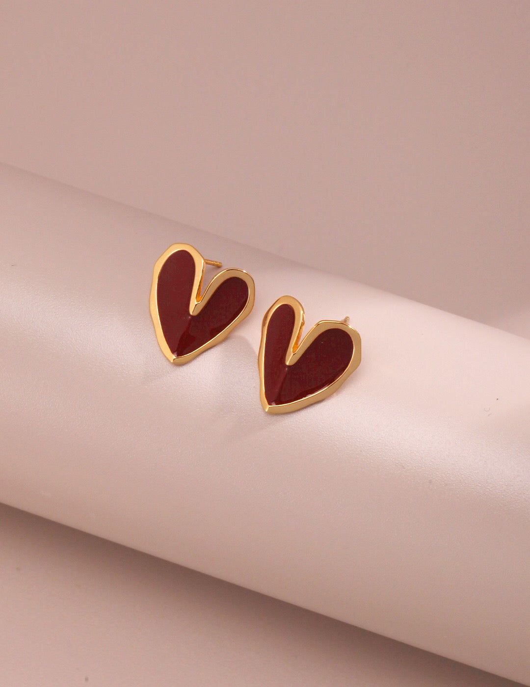 Red Drip Glaze Folded Love Heart Earrings