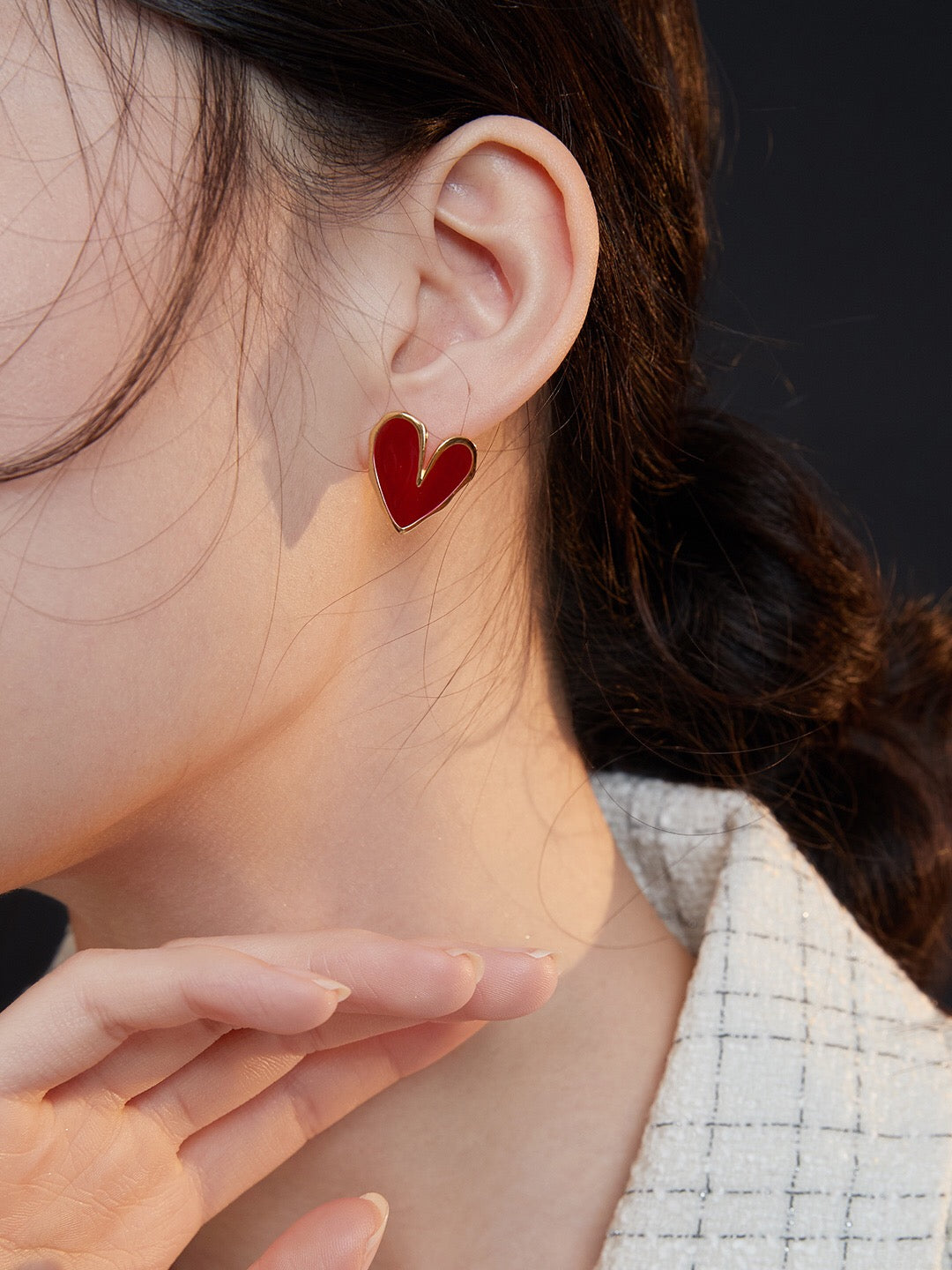 Red Drip Glaze Folded Love Heart Earrings