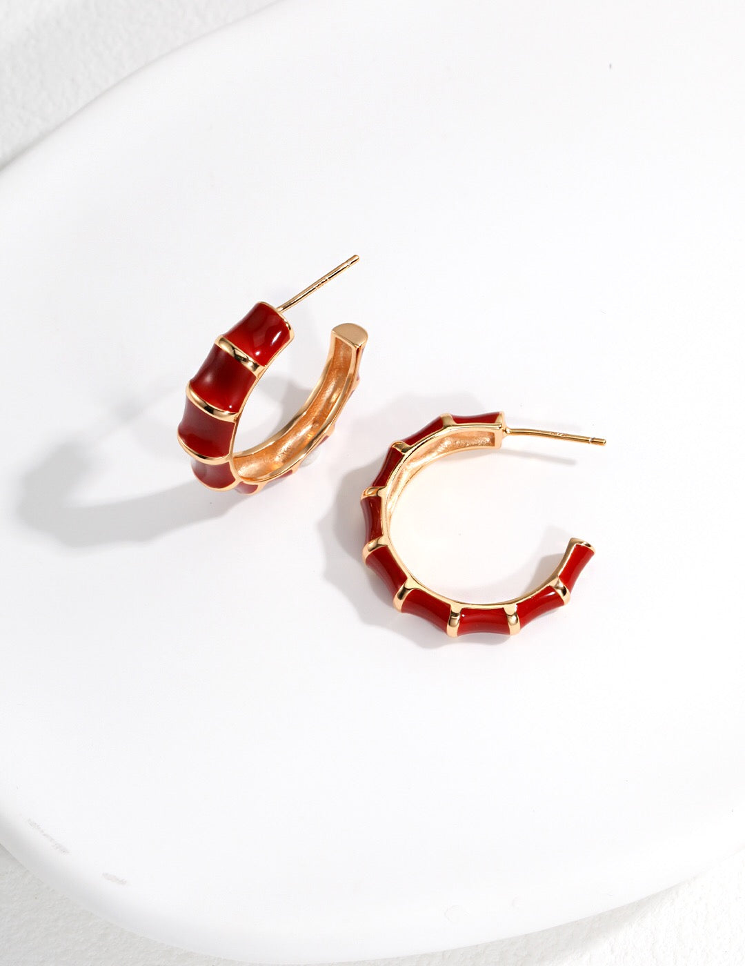 Red Enamel Glaze Bamboo Earrings