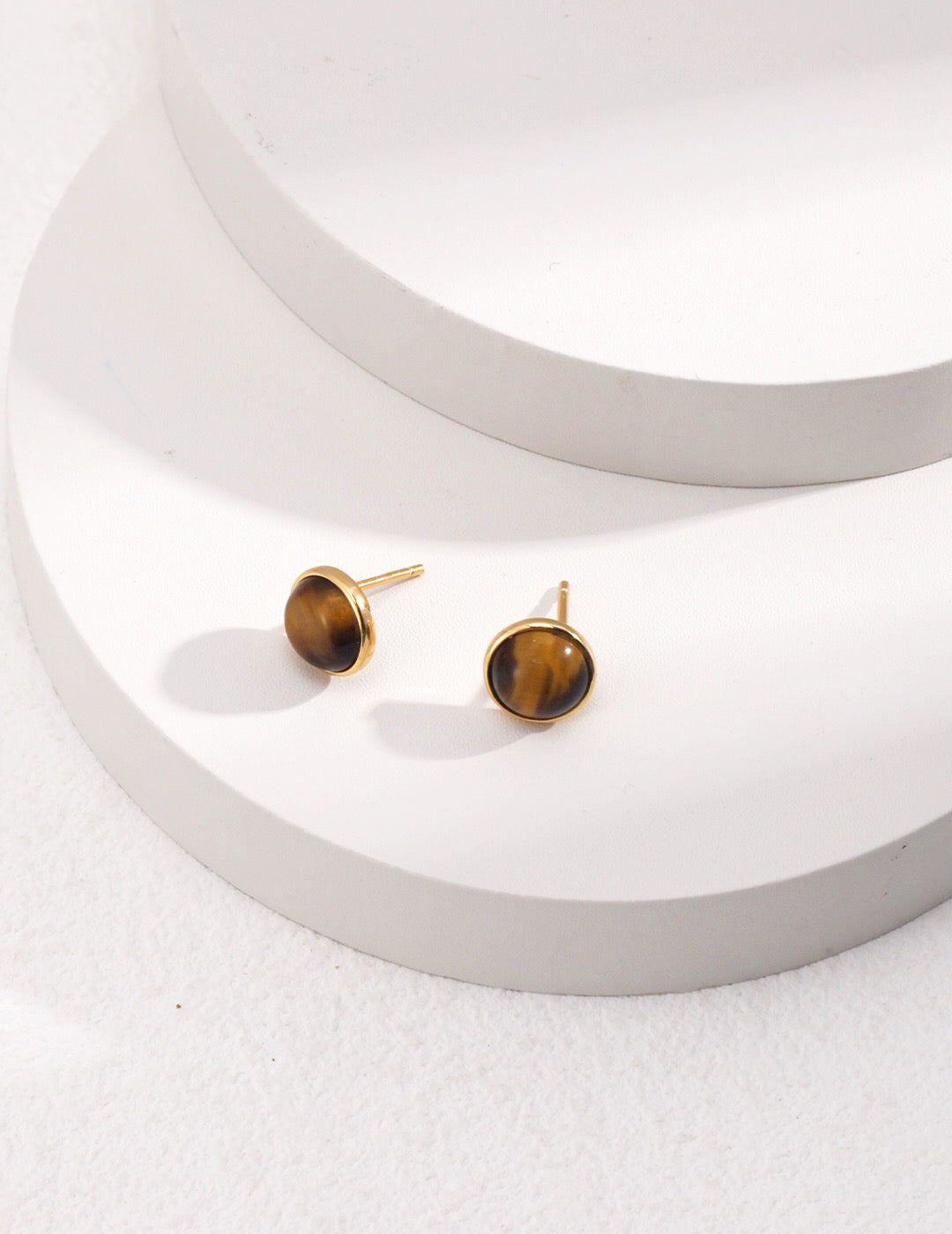 Round Removable Tiger Eye Earrings