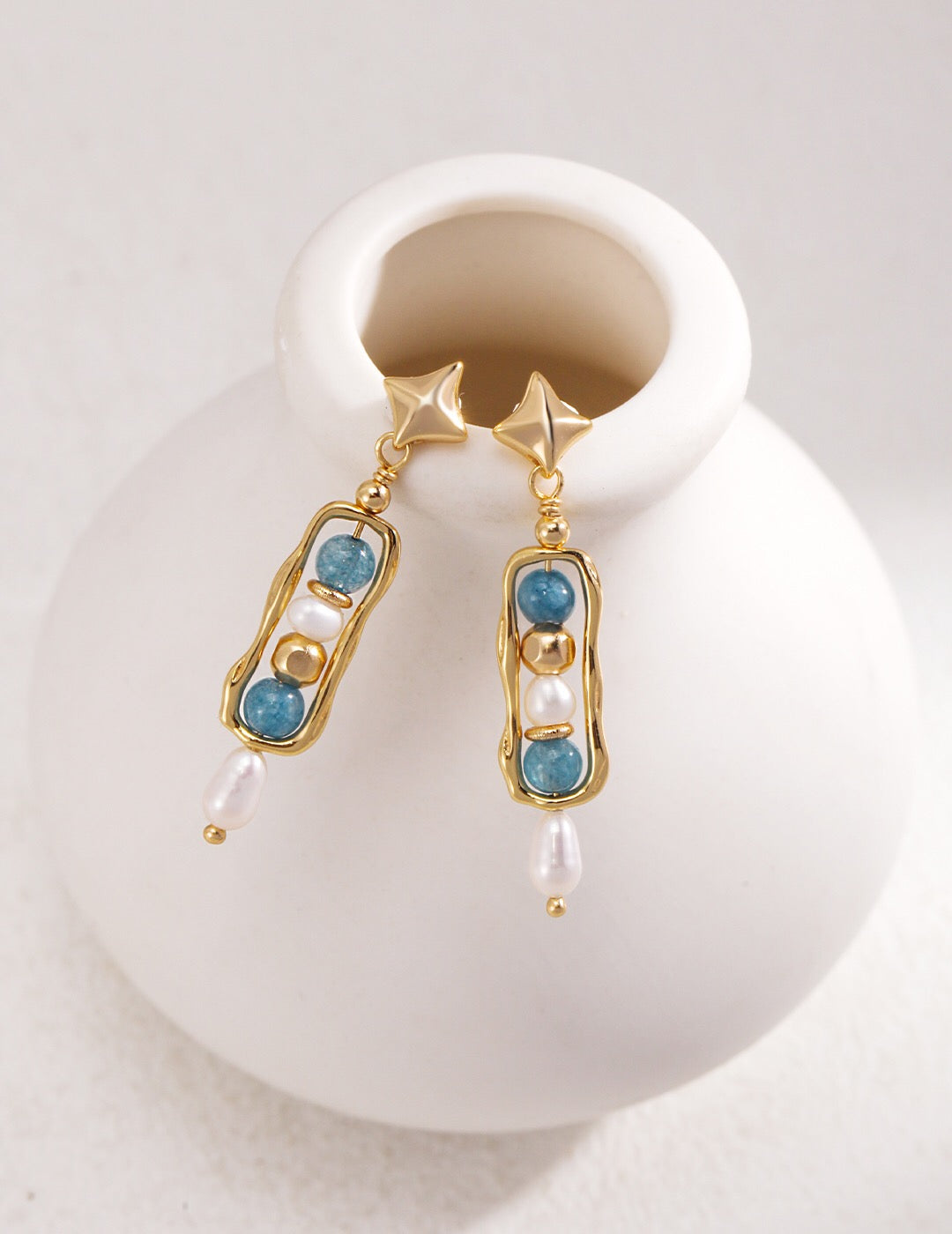 Star Amazonite Pearl Drop Earrings