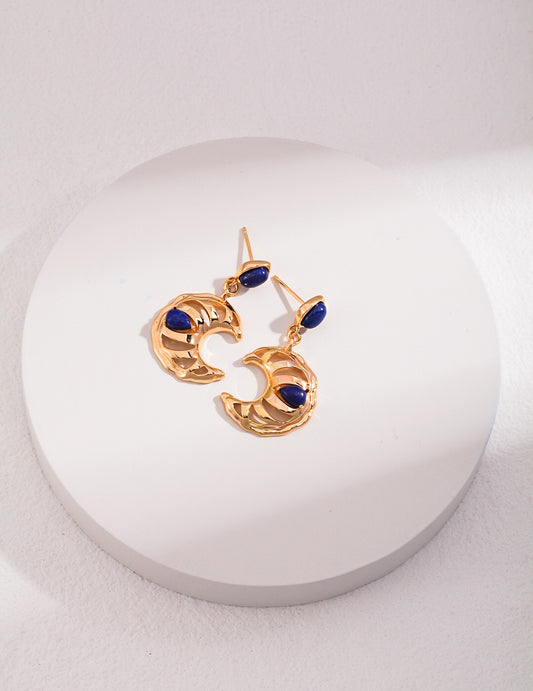 Lapis Lazuli Crescent Moon Hollow Earrings