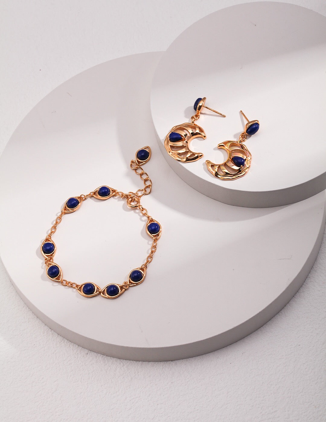 Lapis Lazuli Crescent Moon Hollow Earrings