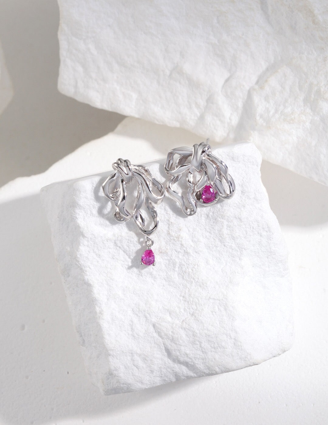 Asymmetrical Ribbon Zircon Earrings