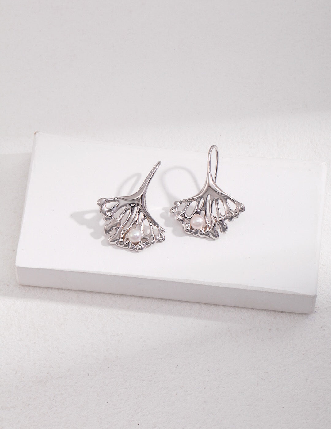 Ginkgo Leaf Pearl Earrings