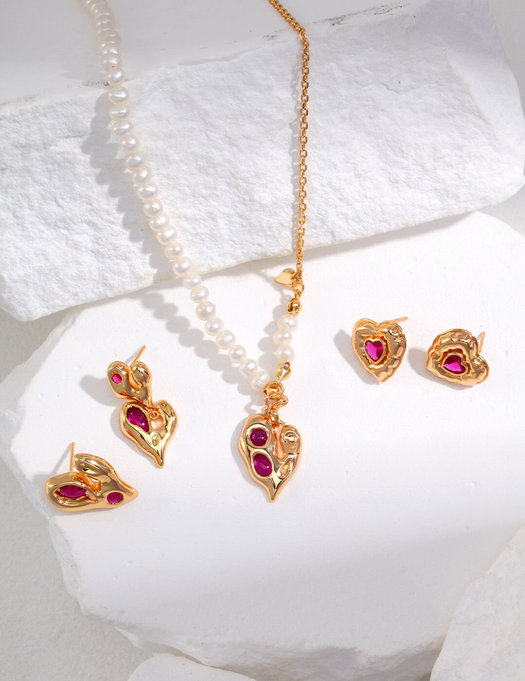 Magenta Cubic Zirconia Irregular Heart Drop Earrings