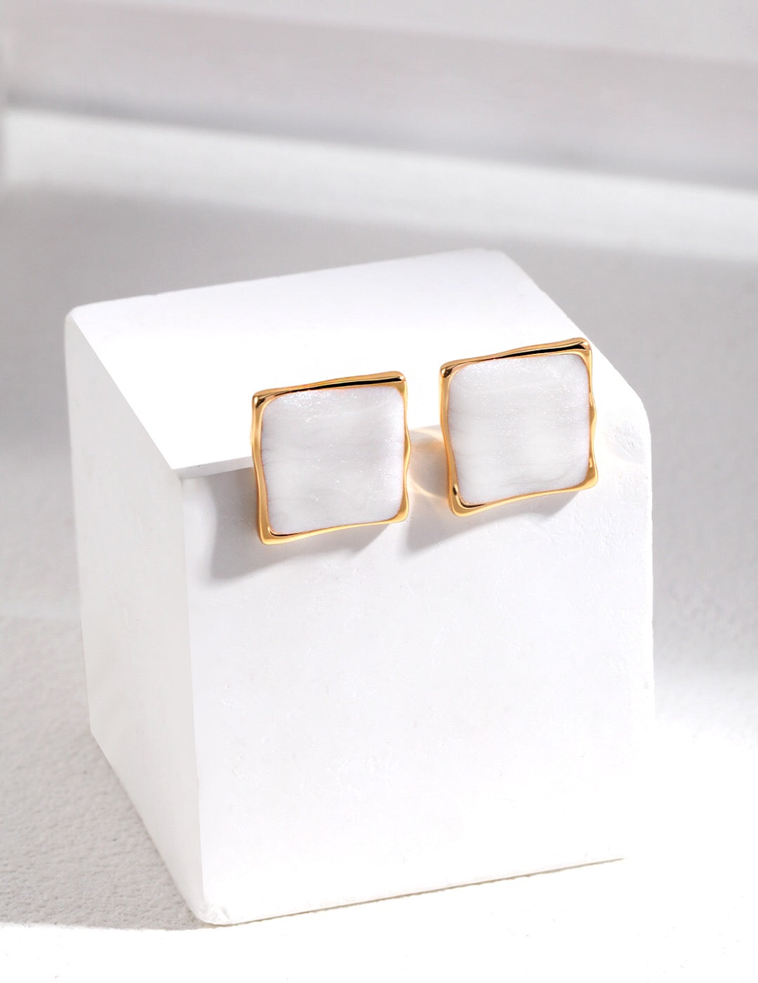 Cream Glazed Square Earrings