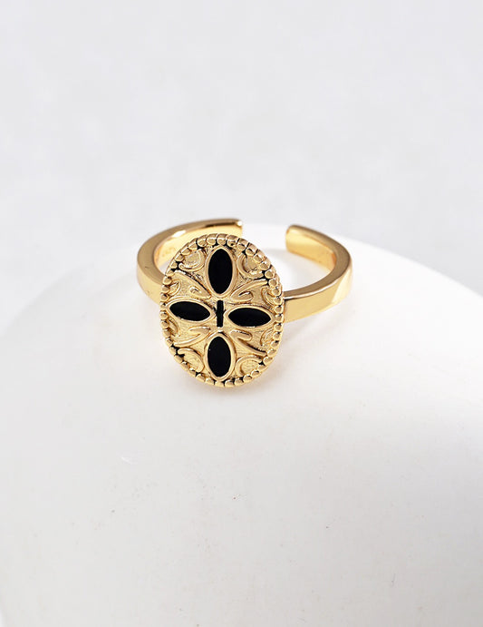 Black Cross Print Drop Glaze Ring