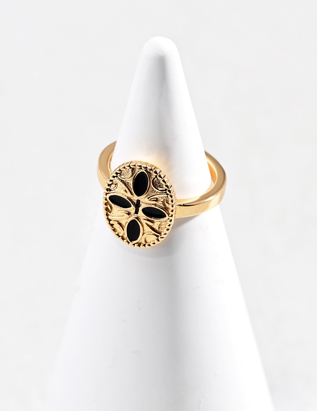 Black Cross Print Drop Glaze Ring