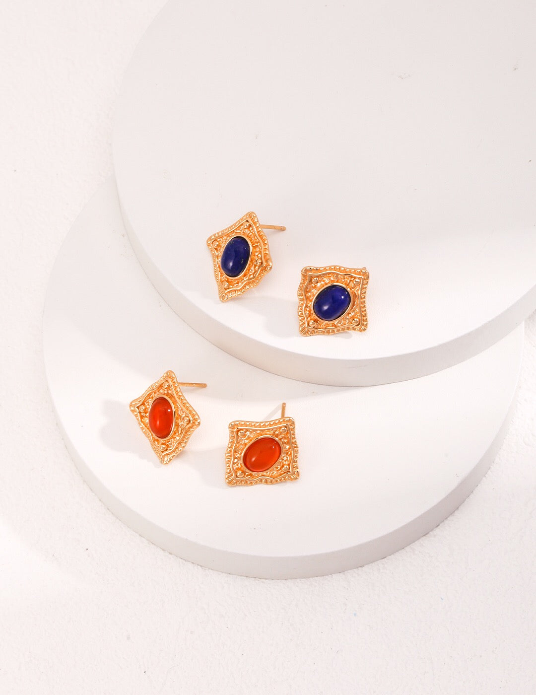 Lapis Lazuli / Carnelian Stud Earrings