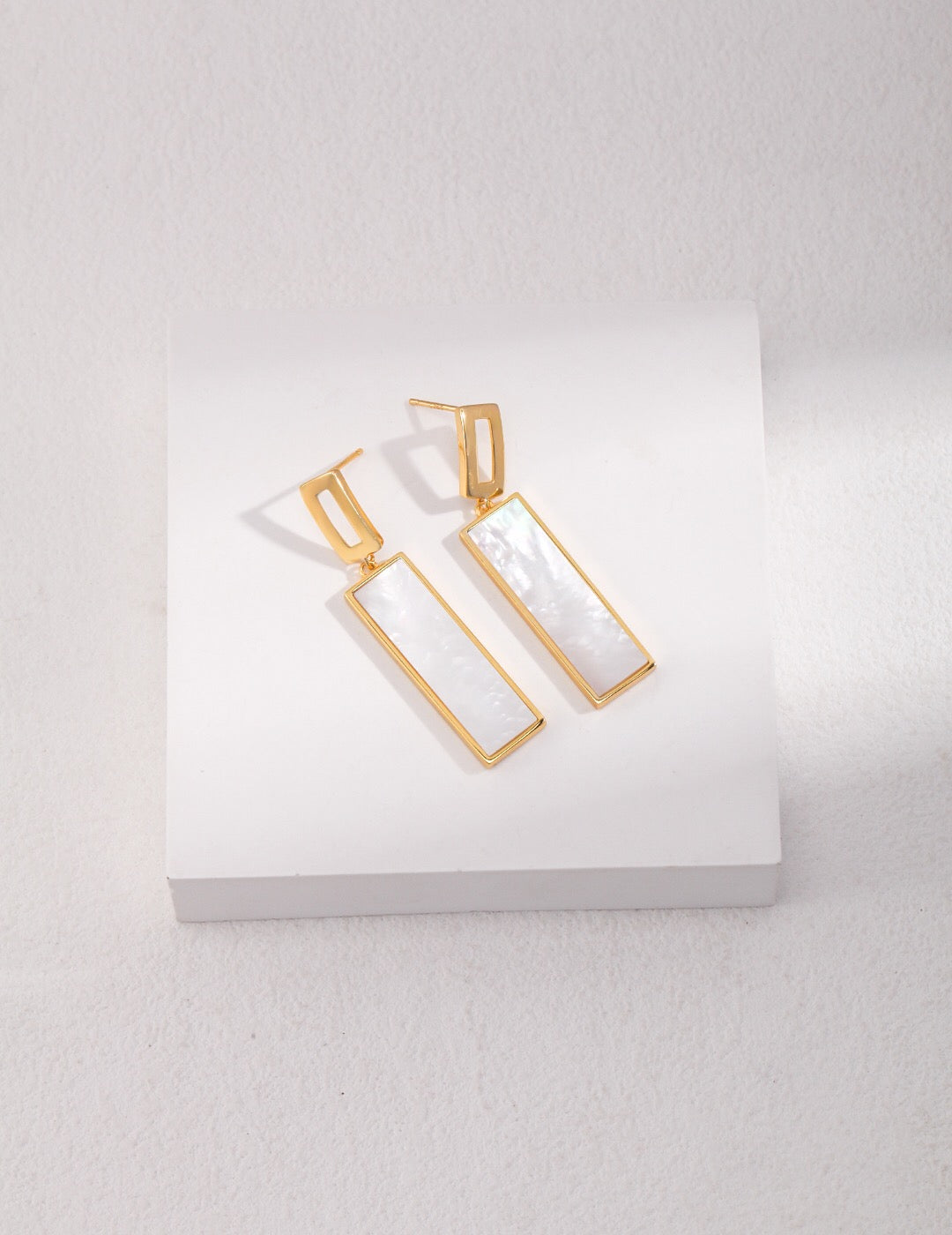 Rectangular Shaped Drop Shell Earrings