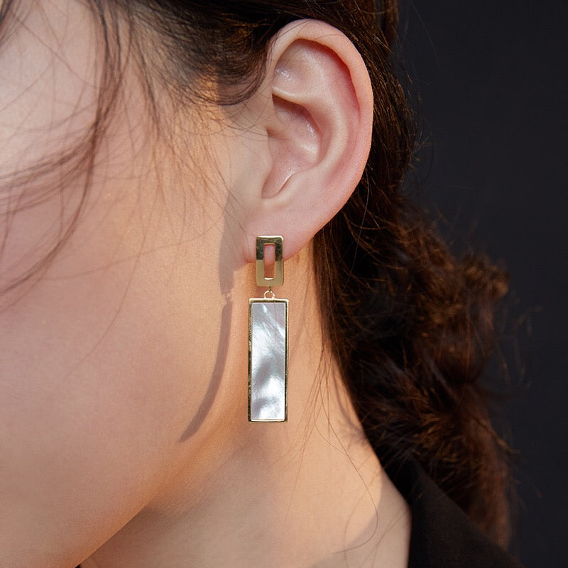 Rectangular Shaped Drop Shell Earrings