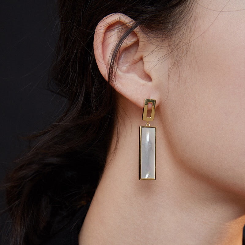 Rectangular Shaped Drop Shell Earrings