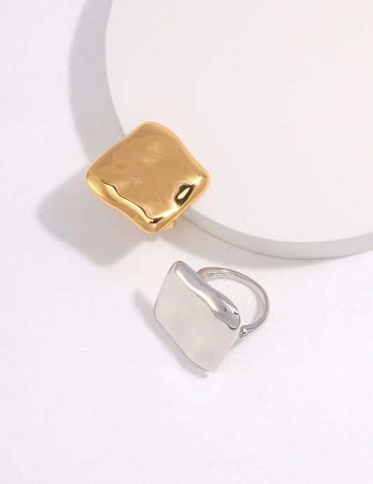 Exaggerated Square Concave And Convex Polished Ring