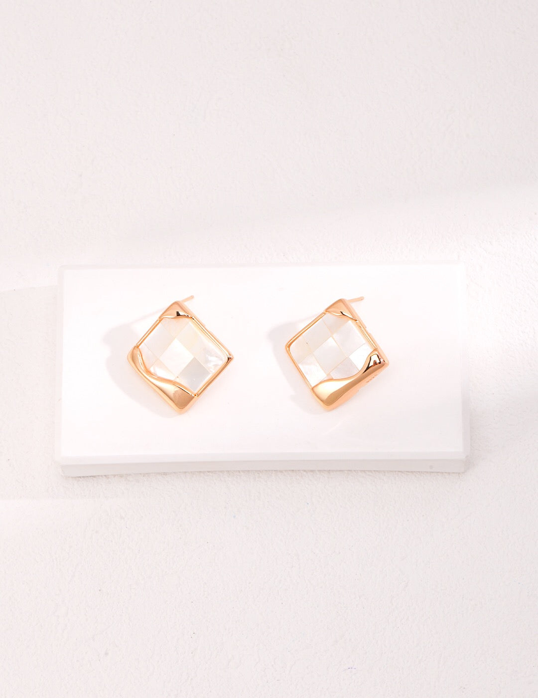 Square Mosaic Shell Stud Earrings