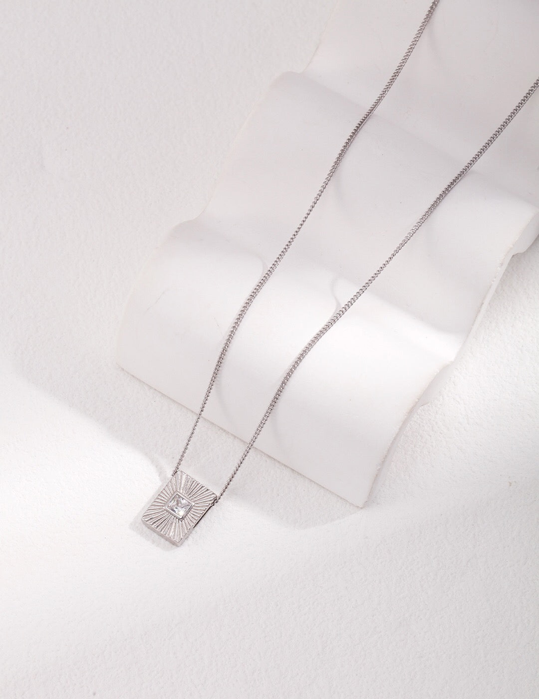 Rectangle Zircon Pendant Necklace