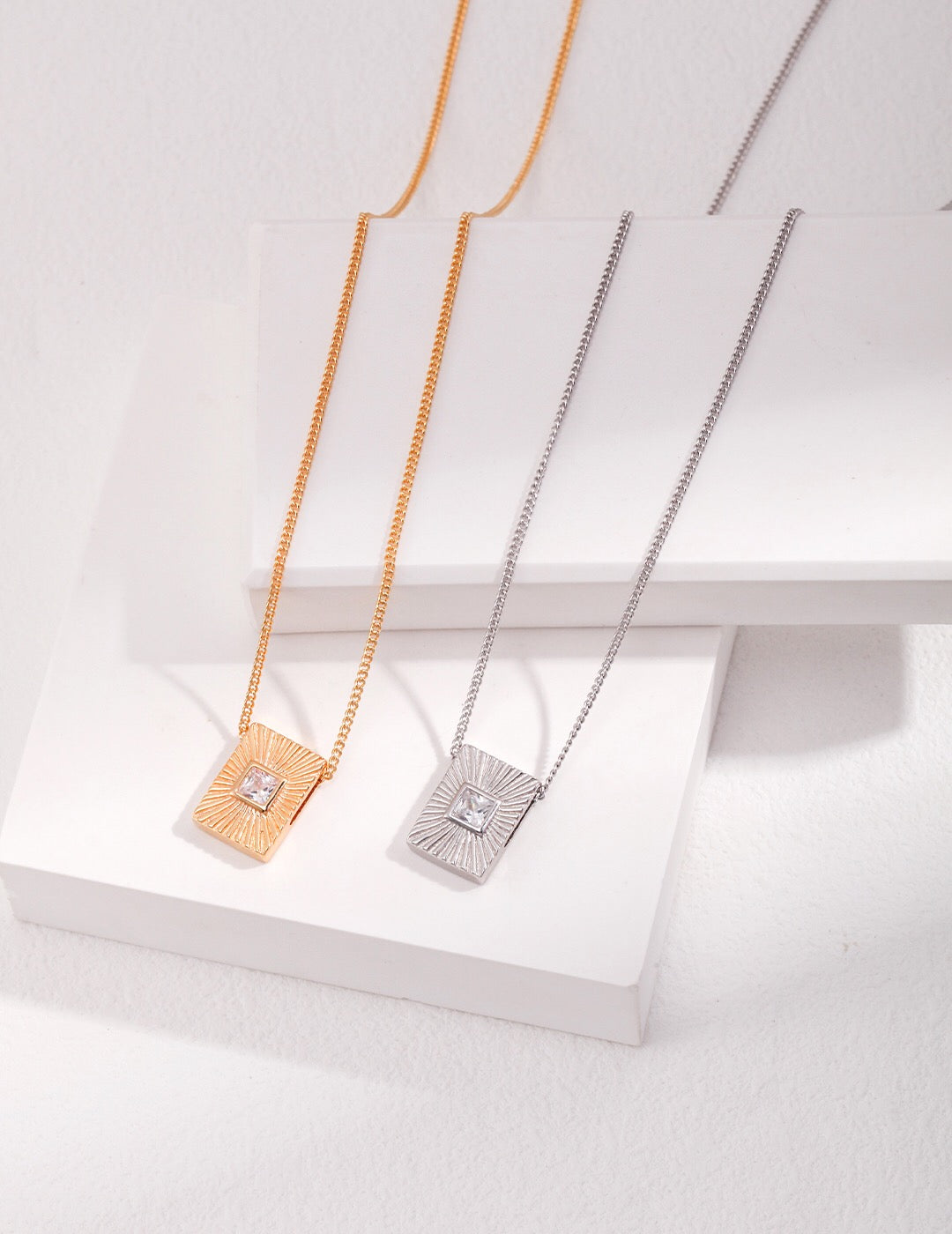 Rectangle Zircon Pendant Necklace