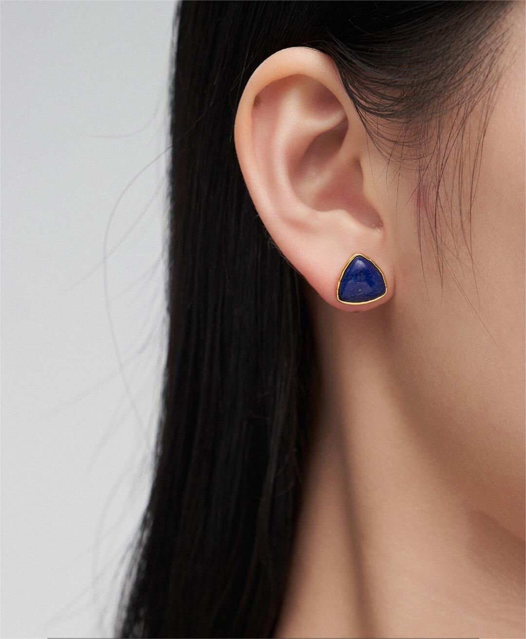 Triangular Lapis Lazuli Stud Earrings