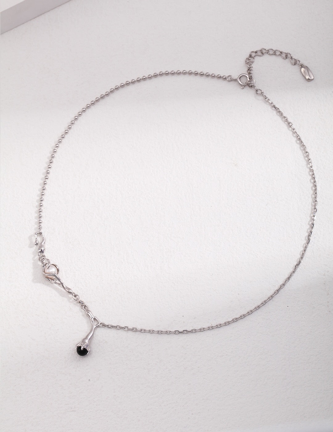 Natural Branch Style Pearl And Black Onyx Necklace